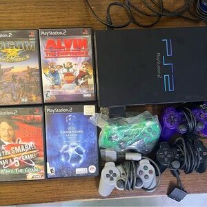 Sony PlayStation 2 Console with Controllers and Games - Black